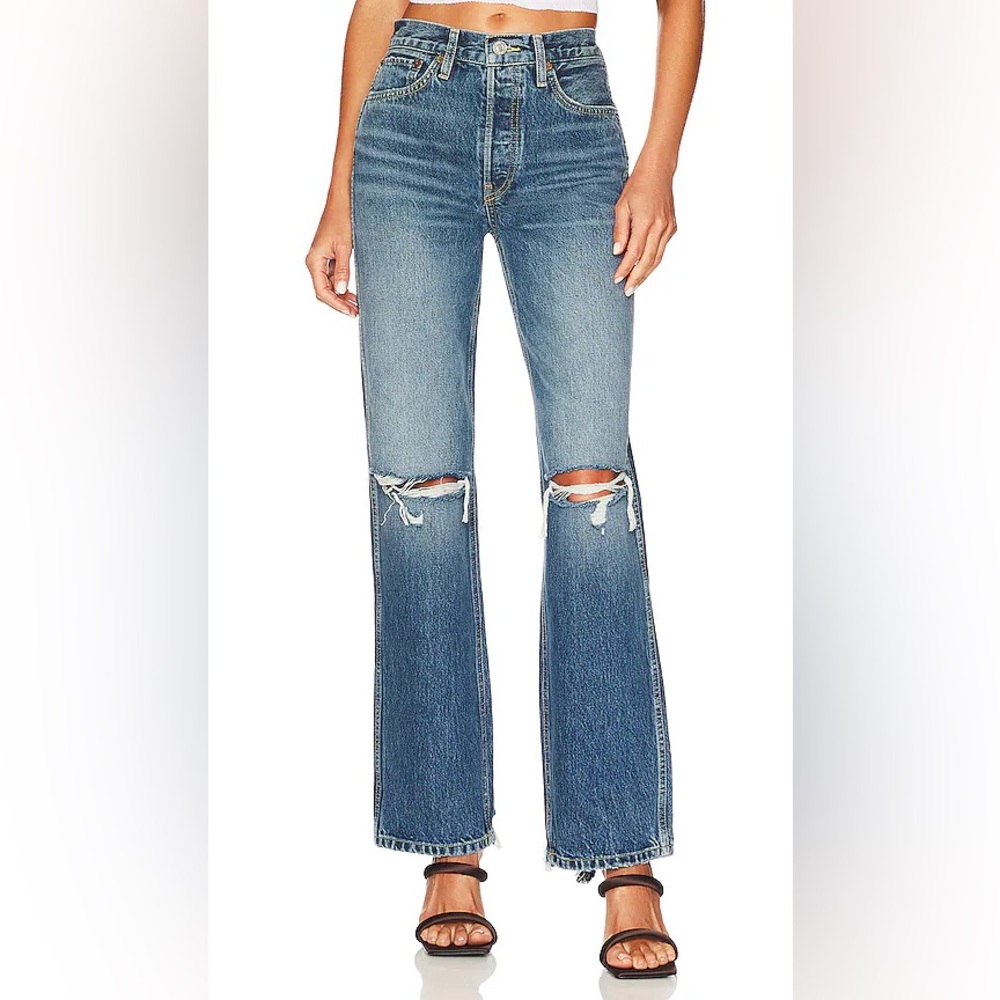 Re/Done Originals 90's High Rise Loose Destroyed Mar Blue Distressed Jeans Sz 25